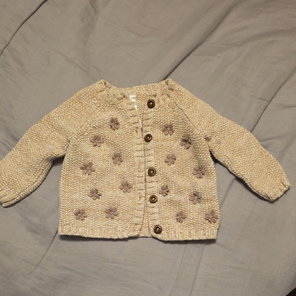 Knit Sweater Cardigan With Flower Embroidery